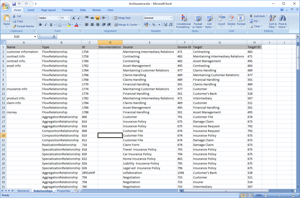 Excel for Archi